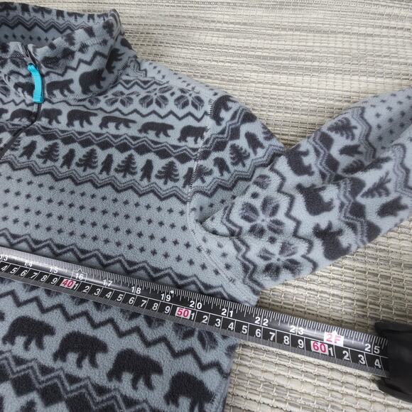 Chubbies Sweater Mens S Blue Grey Fair Isle Fleece 1/4 Zip Bear Tree Snowflake - Picture 5 of 11